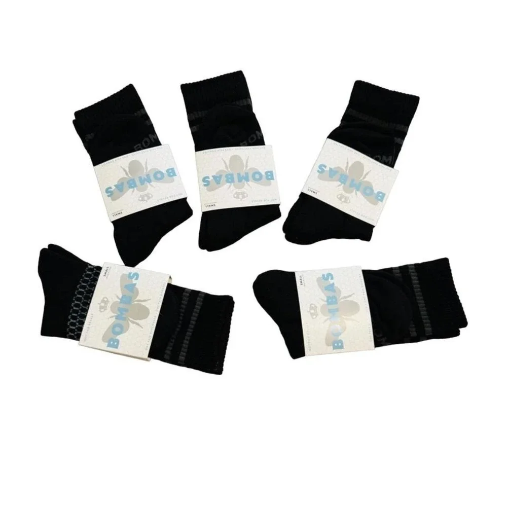 Bombas Crew socks size small black honeycomb arch support stay up antimicrobial